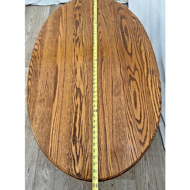 Oval Coffee Table Tiger Oak, Center Drawer, Shelf, Empire Style, Made by Heirloom Enterprises Inc. For Sale - Image 11 of 12
