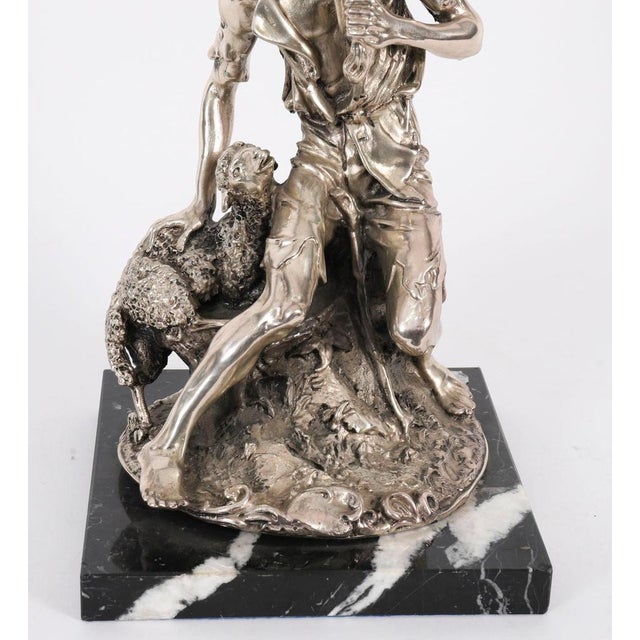 Antique Italian Silvered Bronze Sculpture of Shepherd and Lamb, 1800s For Sale - Image 5 of 15