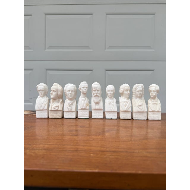 Vintage Carved Alabaster Busts of Composers - Approximate size is 4 x 1.5 Strauss, Handel, Haydn, Beethoven, Mozart, Bach,...