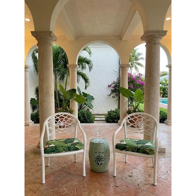 Vintage Palm Beach Regency White Aluminum & Vinyl Strap Armchairs For Sale - Image 12 of 12
