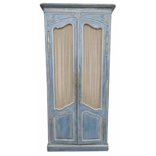 Don Russeau Style Distressed Blue Painted Armoire For Sale