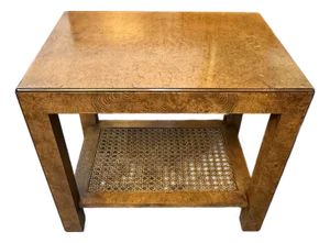 1970’s John Widdicomb Burlwood Side Table With Cane Shelf