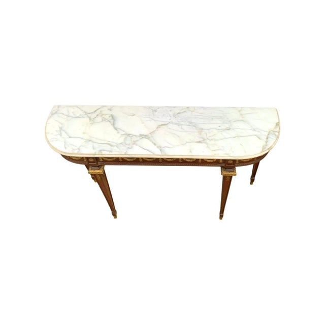 Wood Early 20th Century Table Wood With Brass Details and Marble Top Entryway Console French Style Decor For Sale - Image 7 of 9