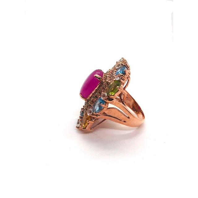 Pink Bochic “Capri” Vintage Diamond, Ruby, Peridot & Citrine Ring - 18K Gold & Silver For Sale - Image 8 of 16