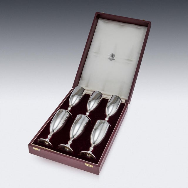 Vintage 20th Century English Silver Champagne Flutes, London, 1986, Set of 6 For Sale - Image 9 of 13