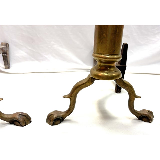 Late 19th Century Antique Bradley & Hubbard Federal Style Brass Ball & Claw Foot Andirons - A Pair For Sale - Image 5 of 18