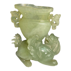 Jade Foo Dog Open Urn, Very Translucent Xiu Jade