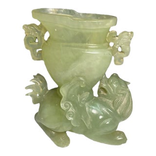 Mid 20th Century Sculpted Jade Foo Dog Open Urn, Very Translucent Xiu Jade For Sale