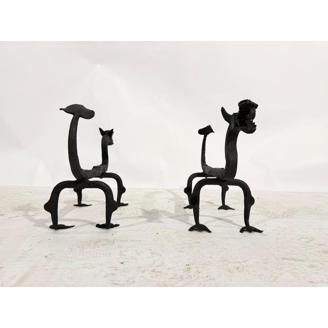 Mod Dragon Andirons in Wrought Iron, 1940s, Set of 2 For Sale - Image 12 of 18