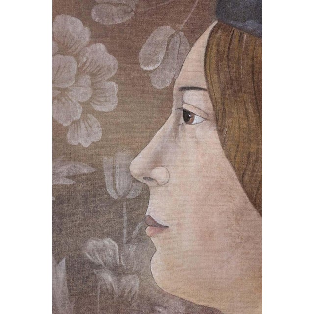 Painted canvas, or decorative panel, depicting a Renaissance-style character. Contemporary work by French artists. This...