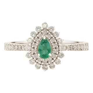 18k Gold Emerald Double Halo Mexican Ring Size 7 by VRJewels For Sale