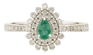 18k Gold Emerald Double Halo Mexican Ring Size 7 by VRJewels