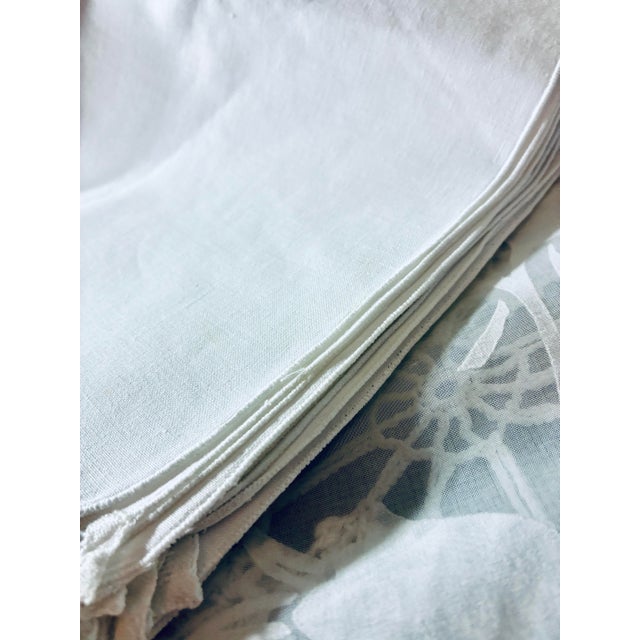 Victorian Vintage Handmade White Battenburg Lace Napkins Embroidered Borders Cotton - Set of 12 For Sale - Image 3 of 11