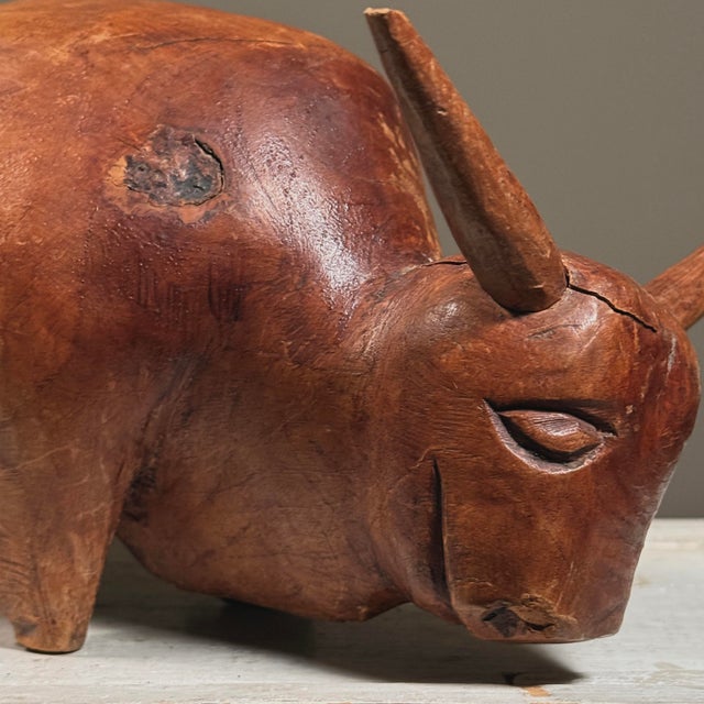 Antique Hand Carved Folk Art Bull Sculpture For Sale - Image 10 of 12