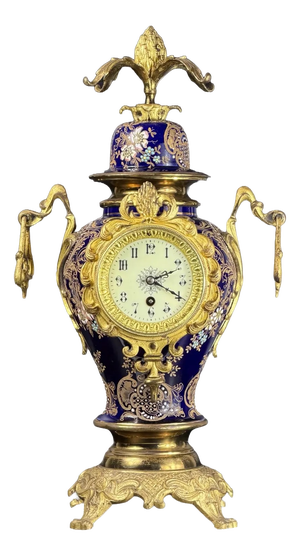 Antique French Cobalt Blue Porcelain Vase Clock with Gilt Bronze Mounts, 1890s