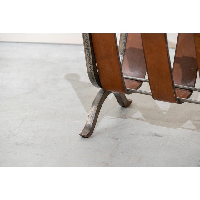 1950s Mid-Century French Iron and Leather Magazine Rack, 1950s For Sale - Image 5 of 6
