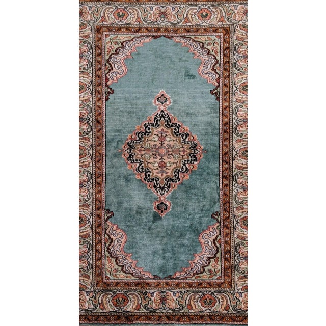 Double Knot Finest Green Handknotted Wool Rug (35" X 52") For Sale - Image 4 of 10