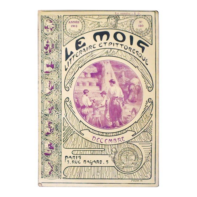 1913 French Magazine, Le Mois Littéraire Et Pittoresque ("The Literary and Picturesque Month"), Full Issue (December), Alphonse Mucha Cover For Sale