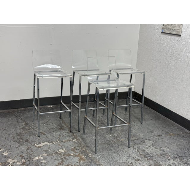 Modern Cb2 Vapor Clear Acrylic Bar Stools, Set of Four For Sale - Image 3 of 12