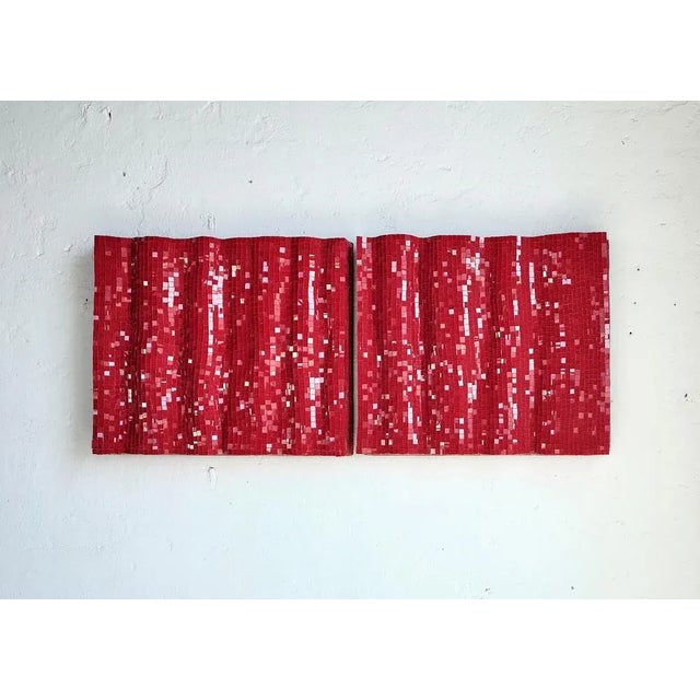 Set Of 2 Modular Decorative Red Glass Mosaic Panels by Davide Medri Dimensions: D 10 x W 85 x H 85 cm (each panel)....