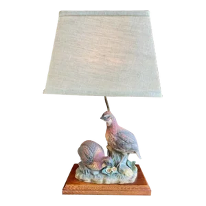 Vintage 1970s Andrea by Sadek Table Lamp Porcelain Bisque Bobwhite Quail