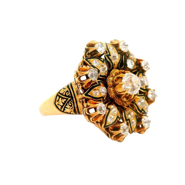 Antique Diamond 14k Yellow Gold Flower Ring, Size 9.5 For Sale - Image 4 of 6