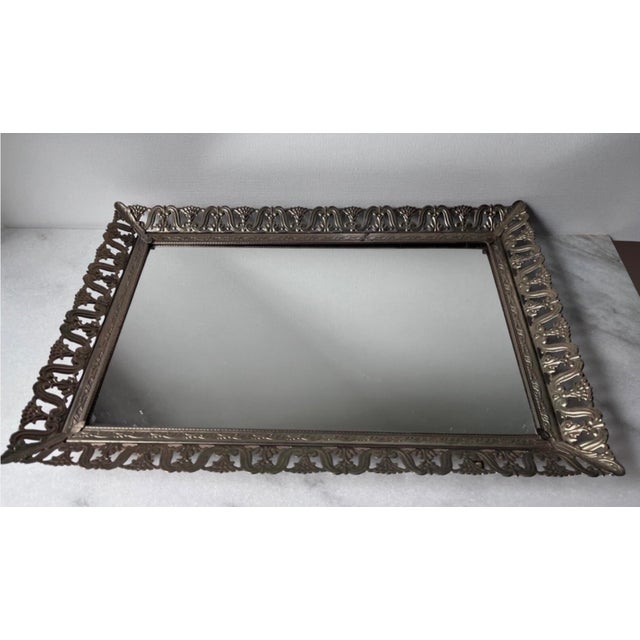 1950s Vintage Gold Filigree Dresser Vanity Mirror Tray With Feet….. For Sale - Image 5 of 15
