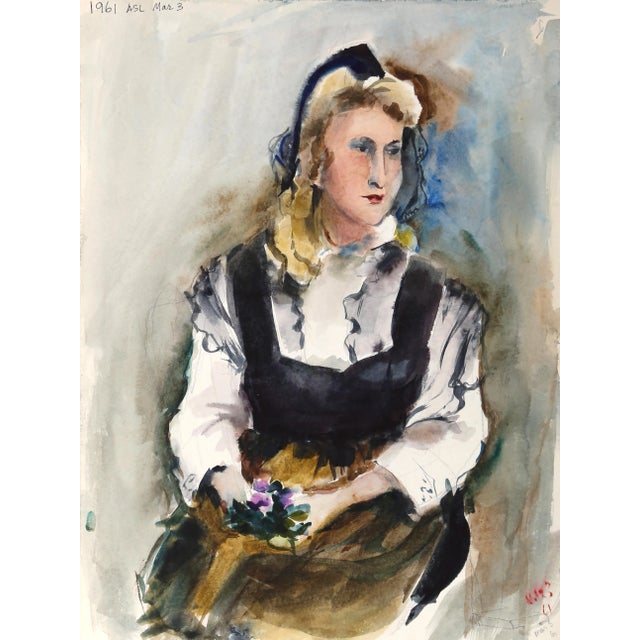 Eve Nethercott, Seated Woman (P6.32), Watercolor on Paper For Sale