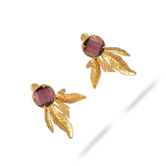 Early 21st Century Mocha Feather Cat Eye Stud Earrings, A Pair For Sale - Image 5 of 6