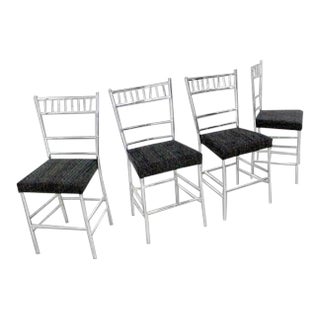 Mid-Century Modern Faux Bamboo Chrome Dining Chairs- Set of 4 For Sale