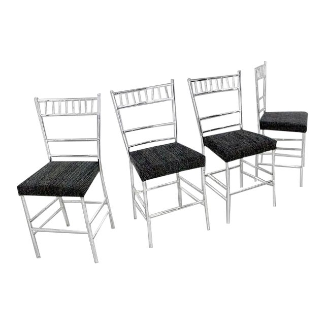 Mid-Century Modern Faux Bamboo Chrome Dining Chairs- Set of 4 For Sale