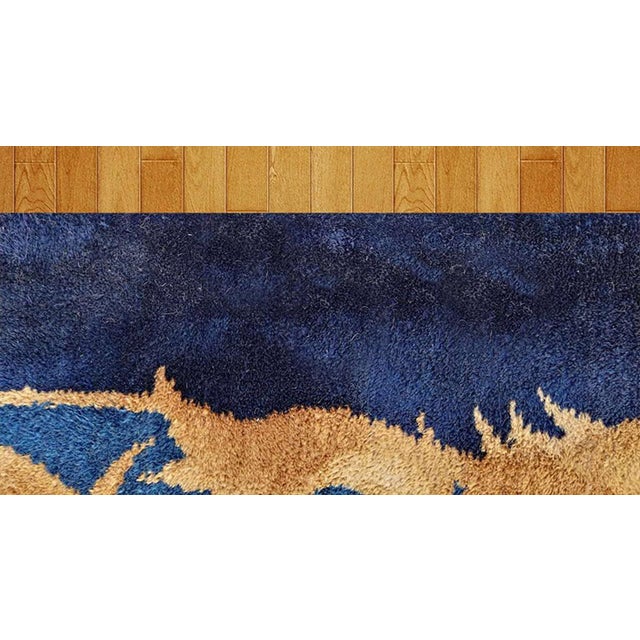 Textile 1920s Blue Navy Medallion Modern Antique Art Deco Rug 8' 9" X 11' 2" Handknotted Wool Carpet For Sale - Image 7 of 8