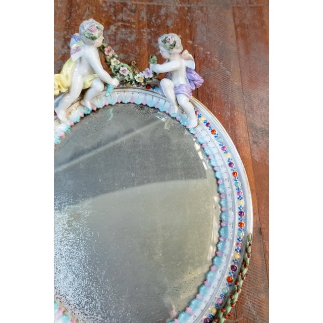 Baroque 19th Century Dresden German Porcelain Mirror With Cherubs, Sitzendorf Mark For Sale - Image 3 of 17