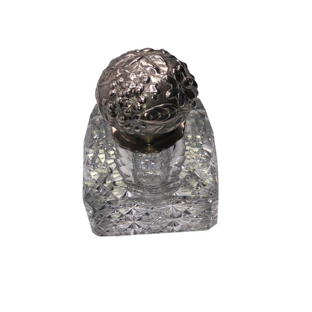 English Antique Cut Glass and Sterling Inkwell For Sale - Image 3 of 8