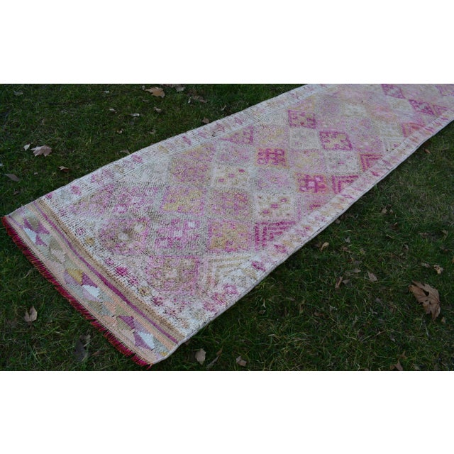 Modern Distressed Turkish Oushak Runner 2.6 X 13.5 Ft For Sale - Image 3 of 13