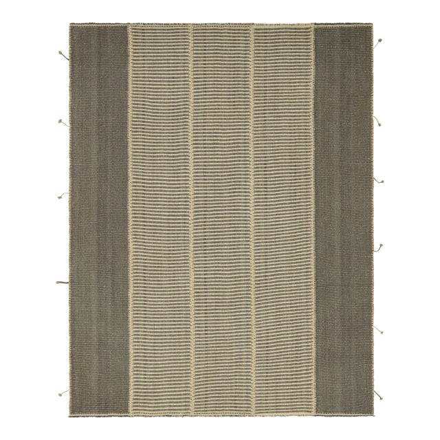 Rug & Kilim’s Contemporary Kilim in Beige and Gray Textural Stripes For Sale