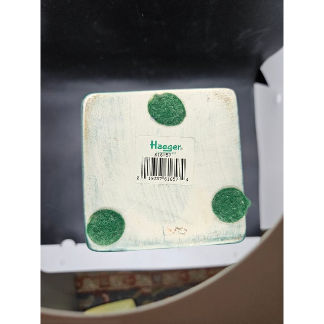 1970s Vintage Haeger Pottery Floral Hunter Green Ceramic Square Vase 12 Inch For Sale - Image 5 of 5