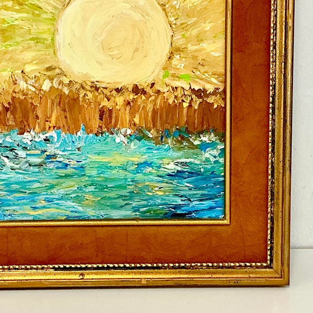 1970s Impressionist Abstract Sea & Sun Original Oil Painting, Framed & Unsigned For Sale - Image 6 of 9