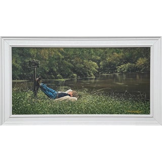 Young Boy Fishing by a Beautiful Riverside in Lush Green English Countryside 1995 For Sale