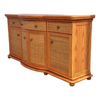 Vintage Rattan and Wood Orange Curved Sideboard, 1980s For Sale