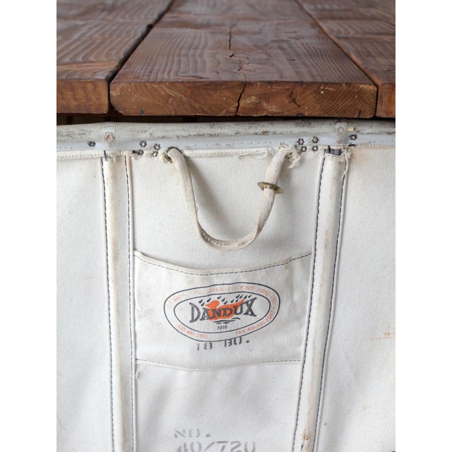Vintage Dandux Industrial Laundry Cart With Wood Top For Sale - Image 13 of 18
