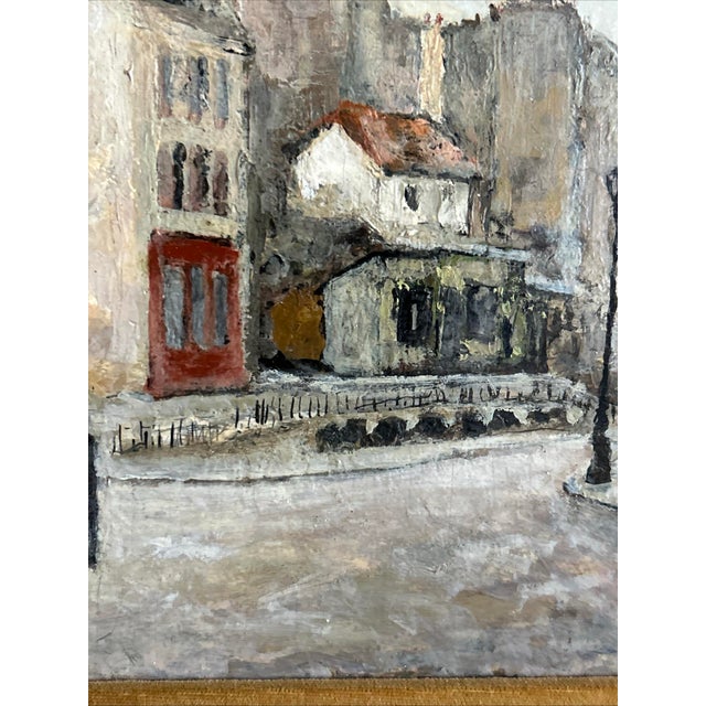 Gray Vintage Louis Peyrat French Oil on Board Impressionist Cityscape Street Scene Paris For Sale - Image 8 of 11