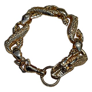 Vintage Hand-Carved Rose Gold Toned Dragon Bracelet For Sale