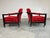 Mid-Century Modern Milo Baughman Style Directional Deep Red Velvet & Ebony Mahogany Club Chairs For Sale - Image 3 of 11