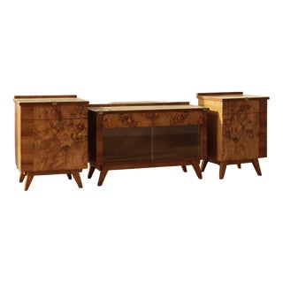 Large Vintage Dressing Table Set in Burl Veneer, 1940s, Set of 3 For Sale