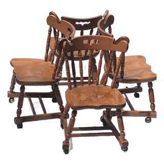 MCM Vintage Tell City Tavern Chairs Rolling Wood Dining Chairs For Sale