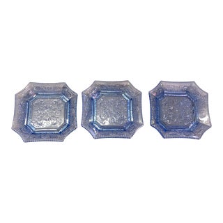 1970s Traditional Blue French Portiex Art Glass Plates - Set of 3 For Sale
