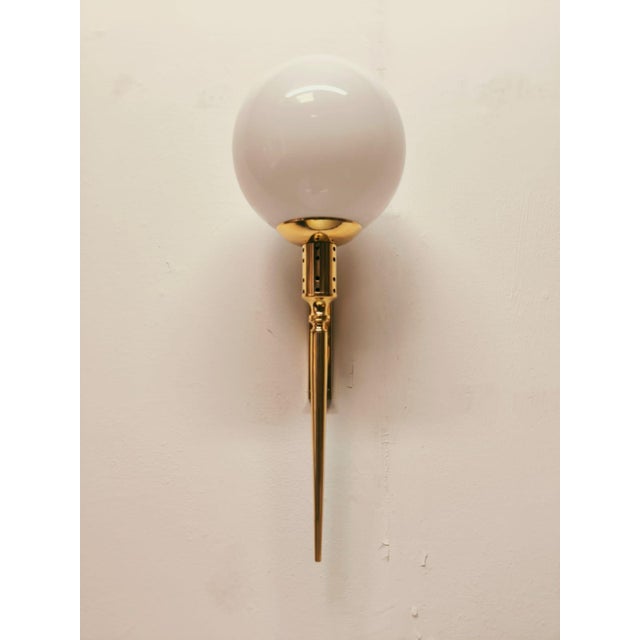 Brass Torch Wall Light with White Glass Sphere, 1950s For Sale - Image 17 of 18