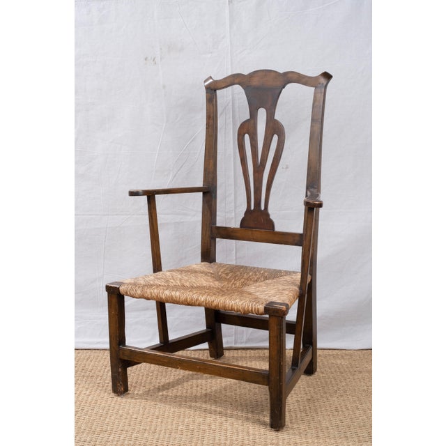 American Antique Country Chippendale Rush Seat Armchair For Sale - Image 3 of 10