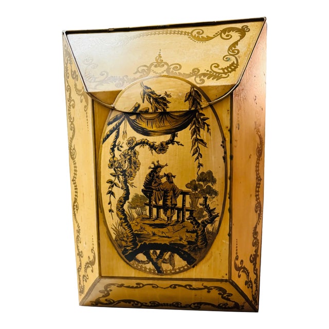 Antique Hand Painted French Blanket/Laundry Bin For Sale